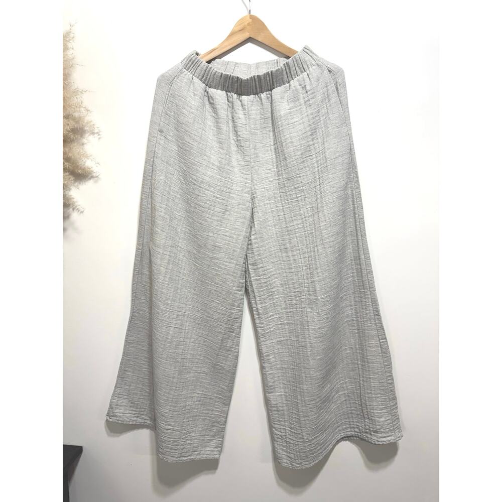 a. ren Crinkle Cotton Pull-On Wide Leg Pants Size S Elastic Waist in Light Gray - Picture 4 of 8